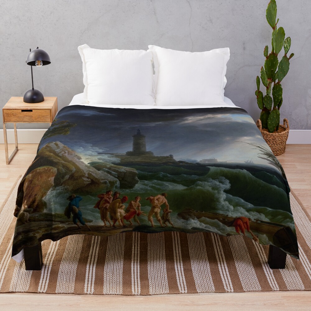 A Storm on a Mediterranean Coast by Claude Joseph Vernet - Tragedy On The Coast 2 A Storm on a Mediterranean Coast by Claude Joseph Vernet Classical Art Reproduction Throw Blanket