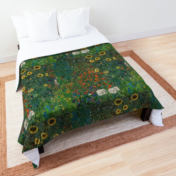 Farm Garden with Flowers - Klimt Artsy Sticker Comforter