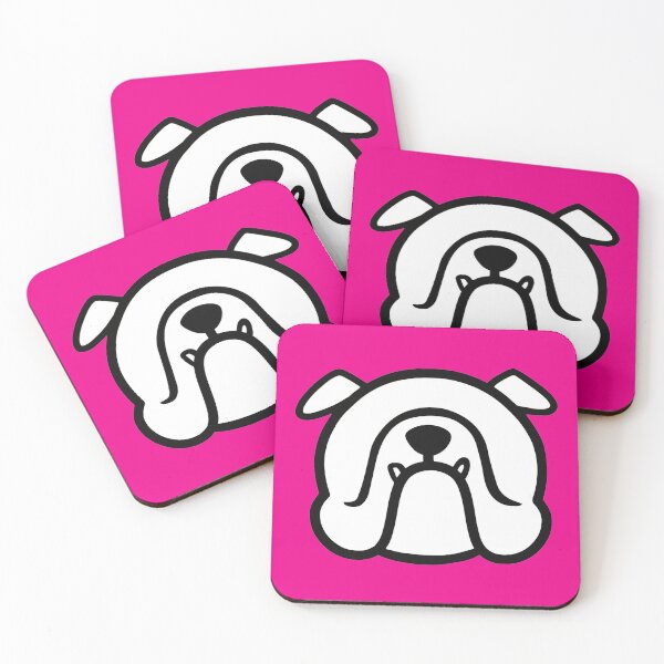 Item preview, Bully dog face silhouette - English Bulldog breed bias - white Bulldog on bright pink designed and sold by smooshfaceutd.