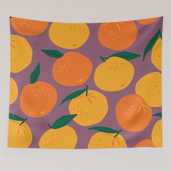 Item preview, Oranges on Plum in Midcentury Style - Kitschy Retro Pattern designed and sold by Lori-Goree.