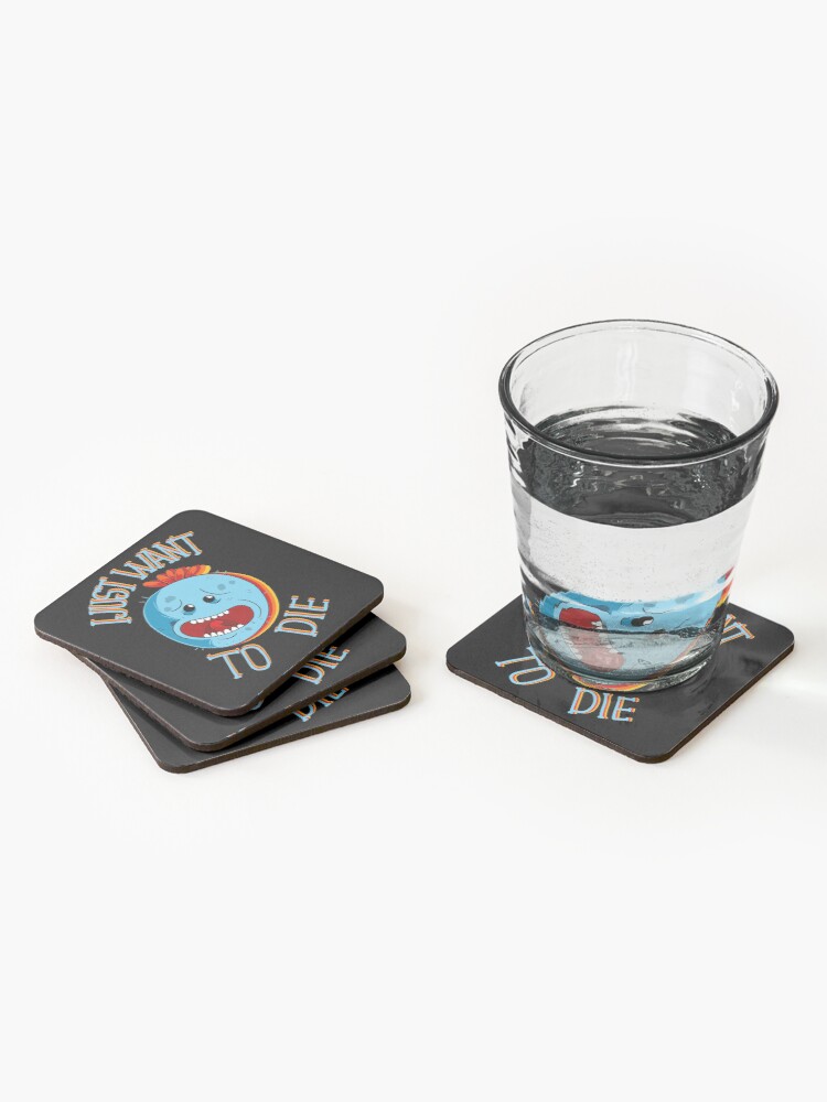 Alternate view of mr meeseeks i just want to die Coasters (Set of 4)