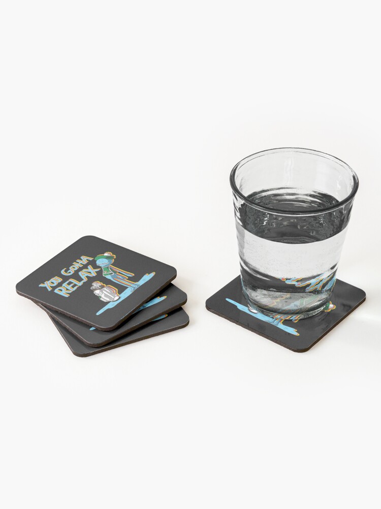 Alternate view of mr meeseeks Quote You Gotta Relax Coasters (Set of 4)