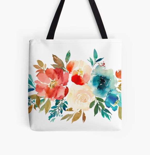 Simple Red Watercolor Flowers Tote Bag