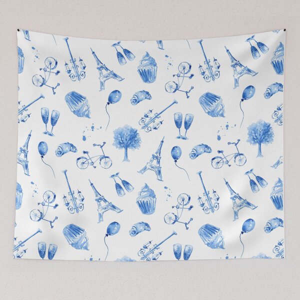 Item preview, Blue Toile  Blue Paris Toile   Eiffel Tower Toile  designed and sold by monpetitbijou.