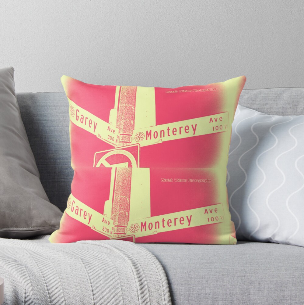 Garey Avenue & Monterey Avenue, Pomona, CA Cream Berry by Mistah Wilson Throw Pillow