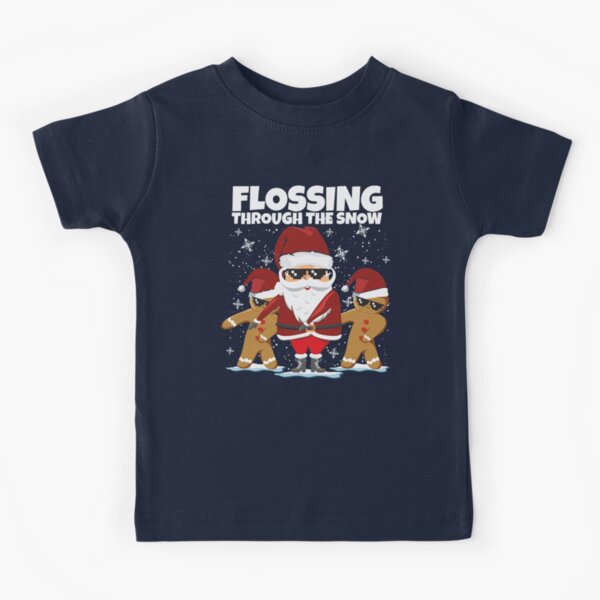 Flossing Through The Snow With Santa Gingerbread Dancing Cookies Funny Christmas Gift  Kids T-Shirt