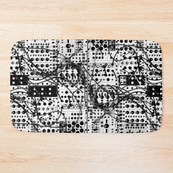 Item preview, analog synthesizer modular system - black and white illustration designed and sold by ohaniki.