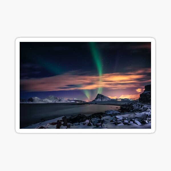 Northern landscape under colorful sky Sticker