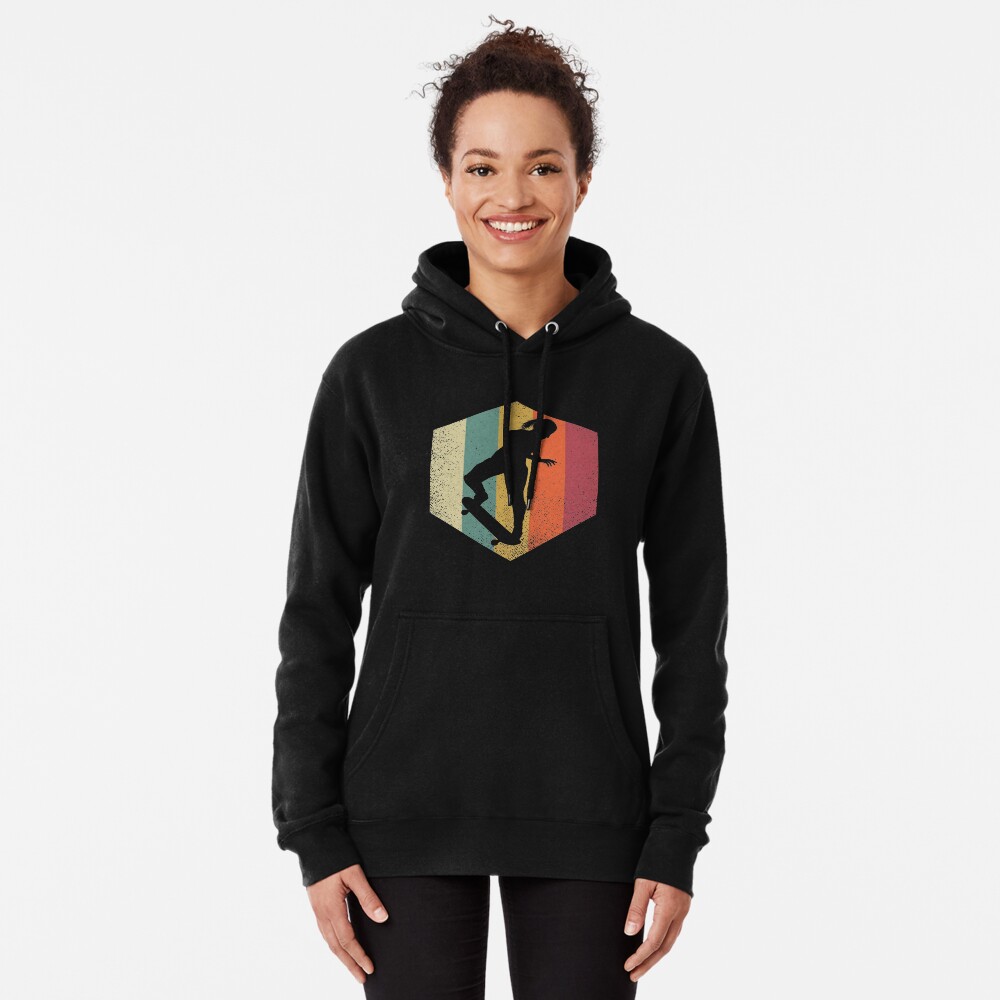 "Girl Skateboarding Retro Distressed" Pullover Hoodie by Staatiiart