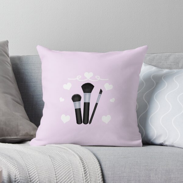 makeup brushes and hearts Throw Pillow
