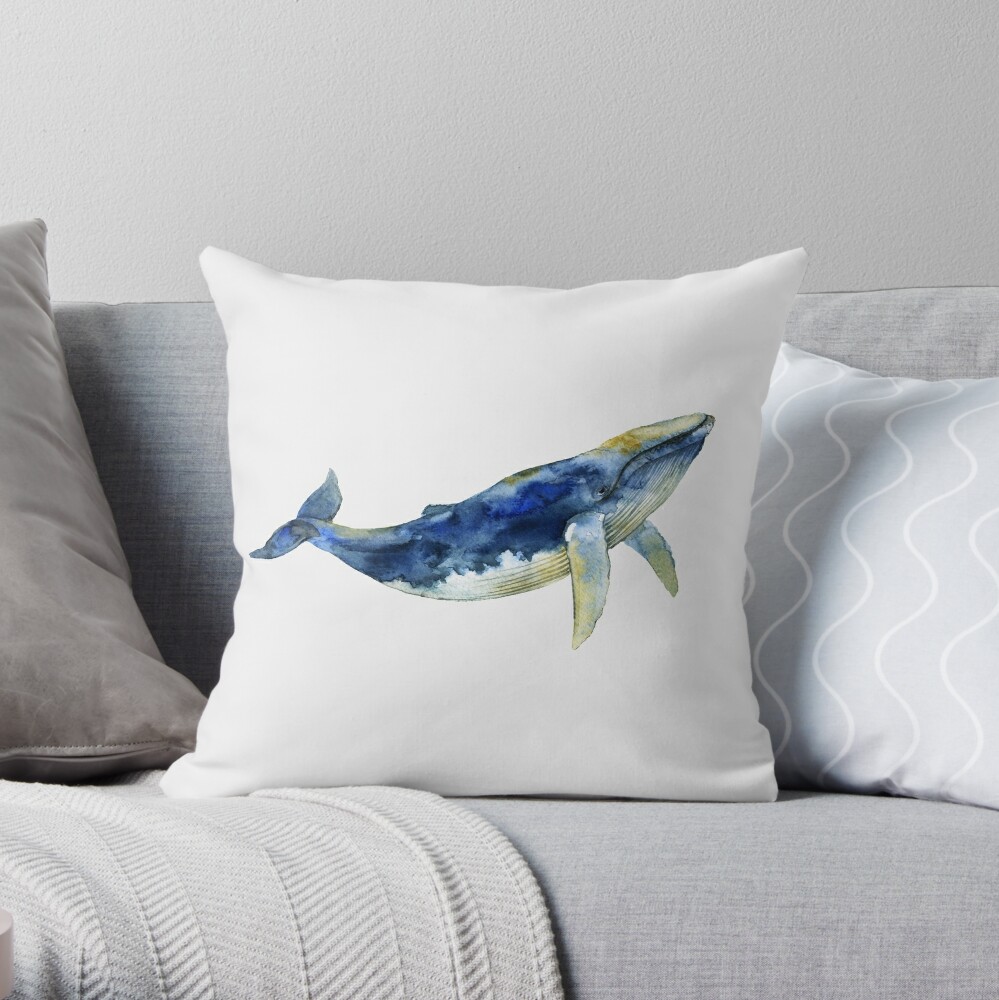 blue whale striped pillow