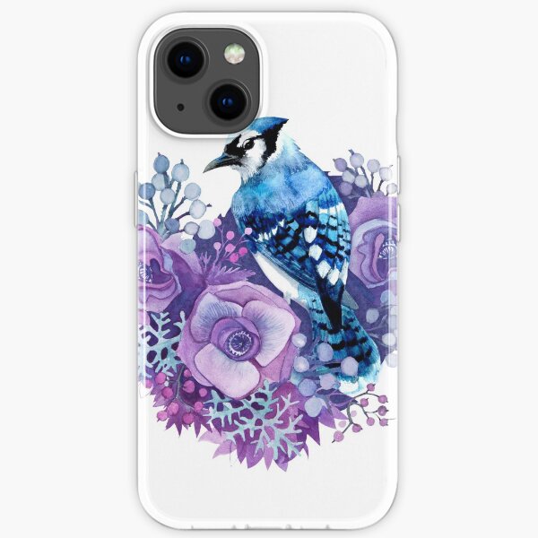 Blue Jay and Violet Flowers Watercolor iPhone Soft Case