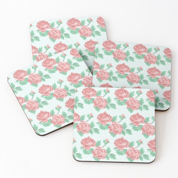 Item preview, Cute Cross Stitch Roses on Blue Background designed and sold by kapotka.