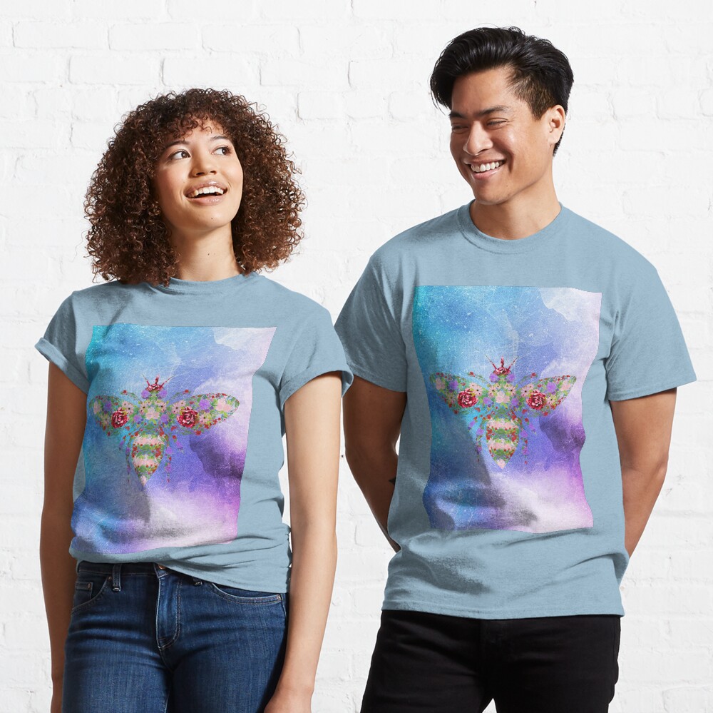 Distressed Watercolour Floral Bee Classic T-Shirt