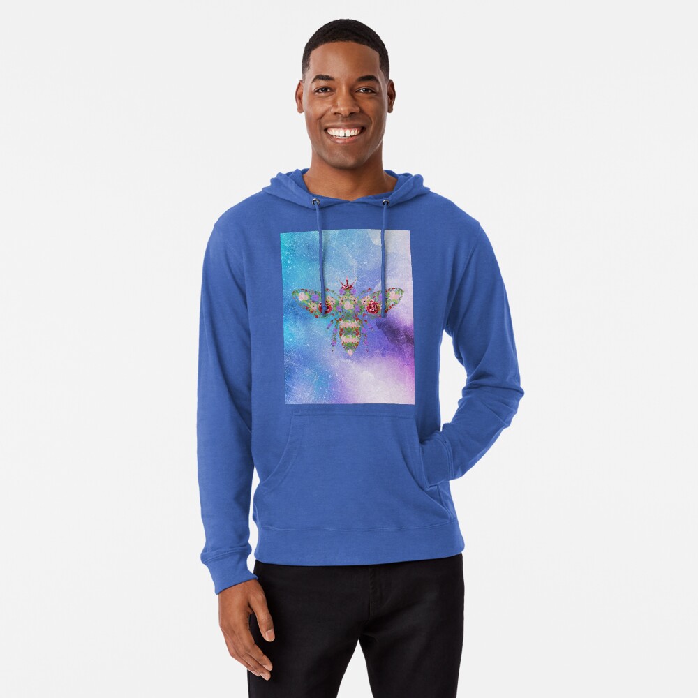 Distressed Watercolour Floral Bee Lightweight Hoodie