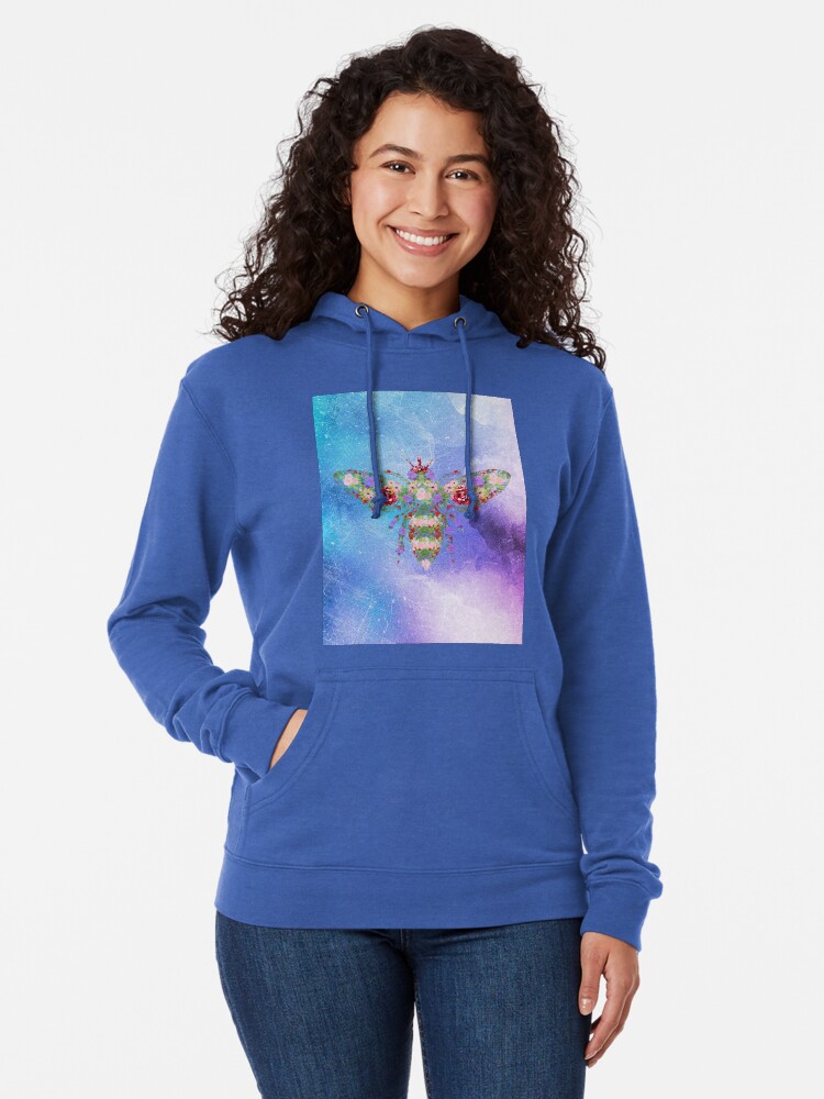 Alternate view of Distressed Watercolour Floral Bee Lightweight Hoodie