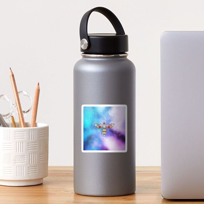 Distressed Watercolour Floral Bee Sticker