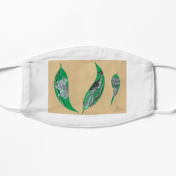 Koala, lyrebird and emu on eucalyptus leaves Mask