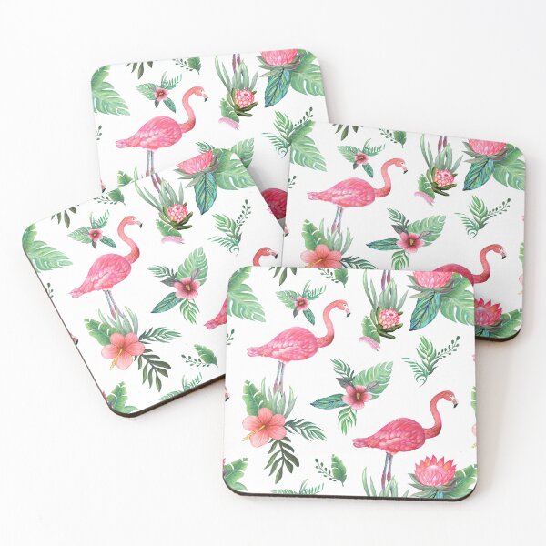 Item preview, Flamingo Floral with hibiscus , palm and protea in watercolor designed and sold by MagentaRose.