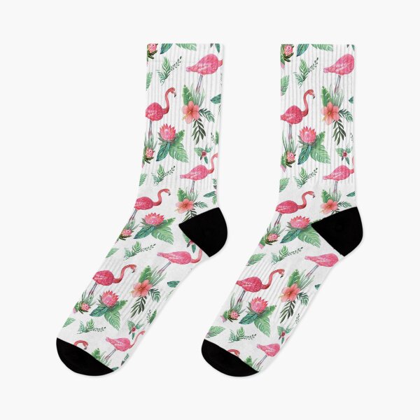 Item preview, Flamingo Floral with hibiscus , palm and protea in watercolor designed and sold by MagentaRose.