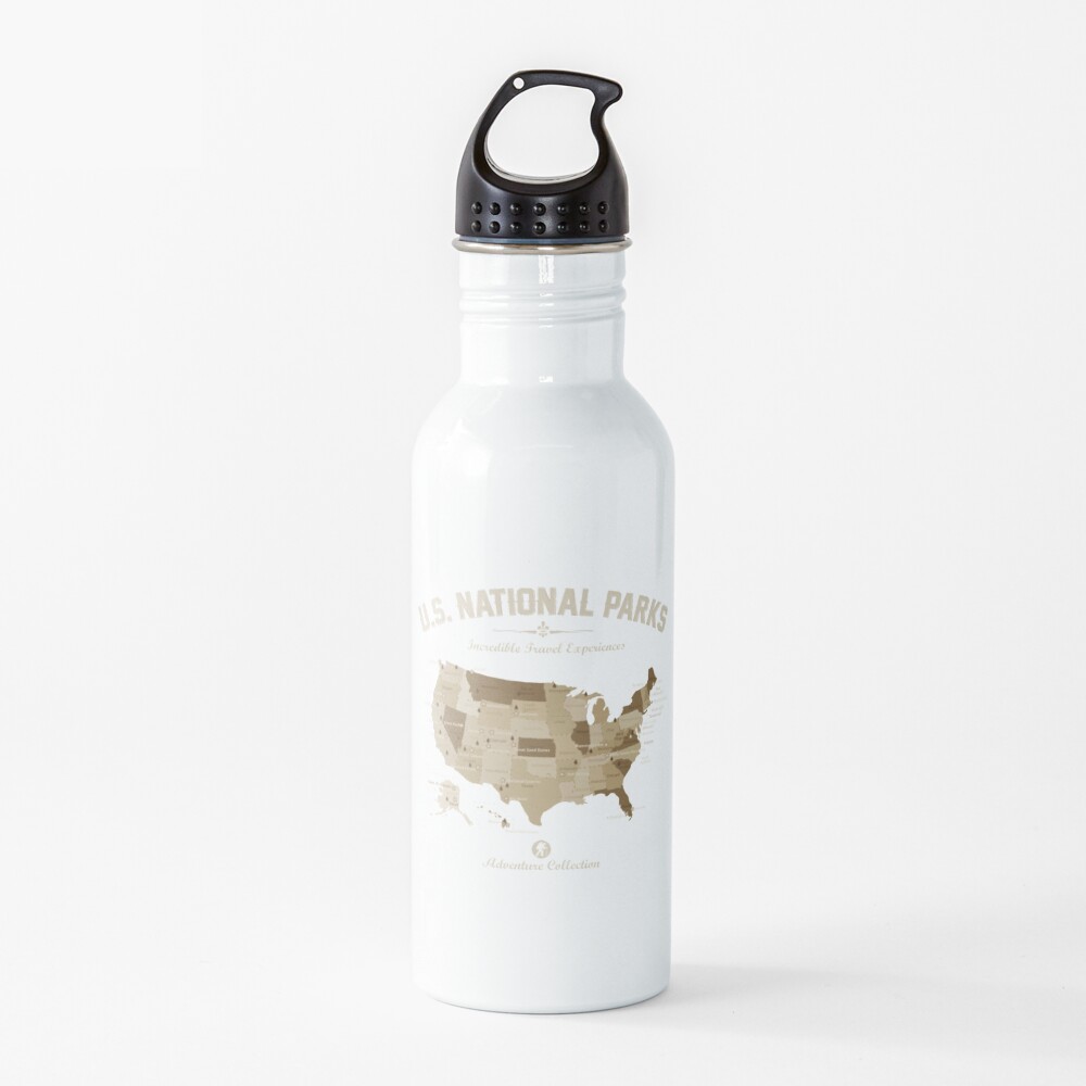 US National Parks Map Adventure Collection Hiking Camping Lover Gift Water Bottle