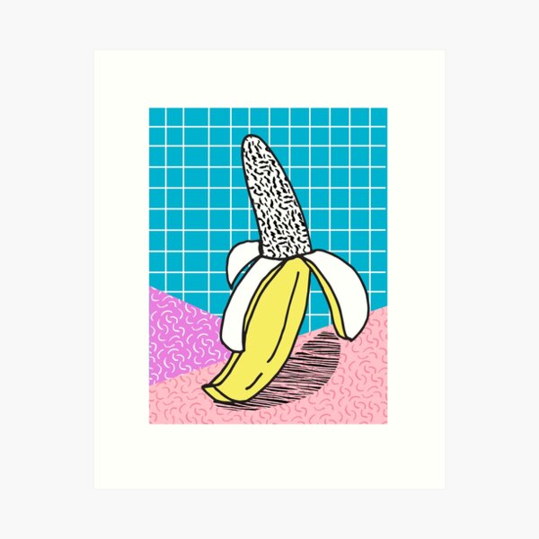 Item preview, Schweet - modern memphis throwback 1980's style banana print polka dots retro nostalgia art print hipsters designed and sold by wackadesigns.