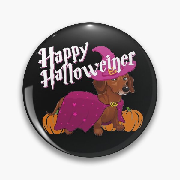 Item preview, Happy Halloweenie Doxie dachshund dog witch hat pumpkins funny Halloween lover gift  designed and sold by alenaz.