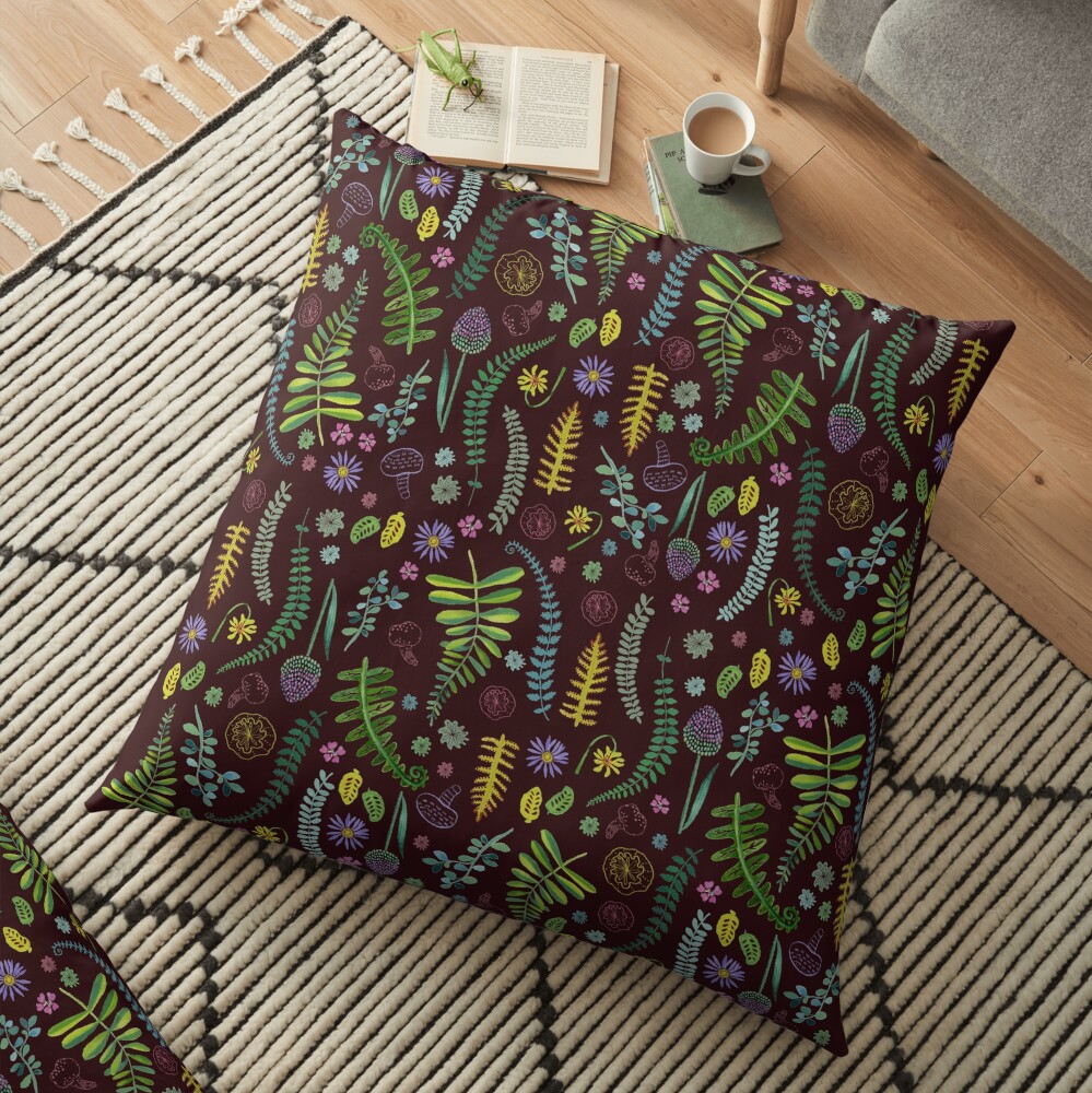 Dark and Wild Ferns Floor Pillow