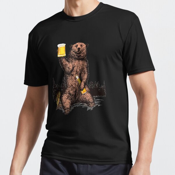 Bear Drinking Beer Camp Fire Woods Outdoor Active T-Shirt