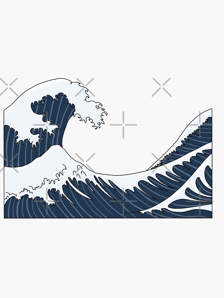 Thumbnail 3 of 3, Sticker, Aesthetic blue great wave designed and sold by Pastel-PaletteD.
