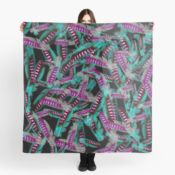 Feathers on black pattern Scarf