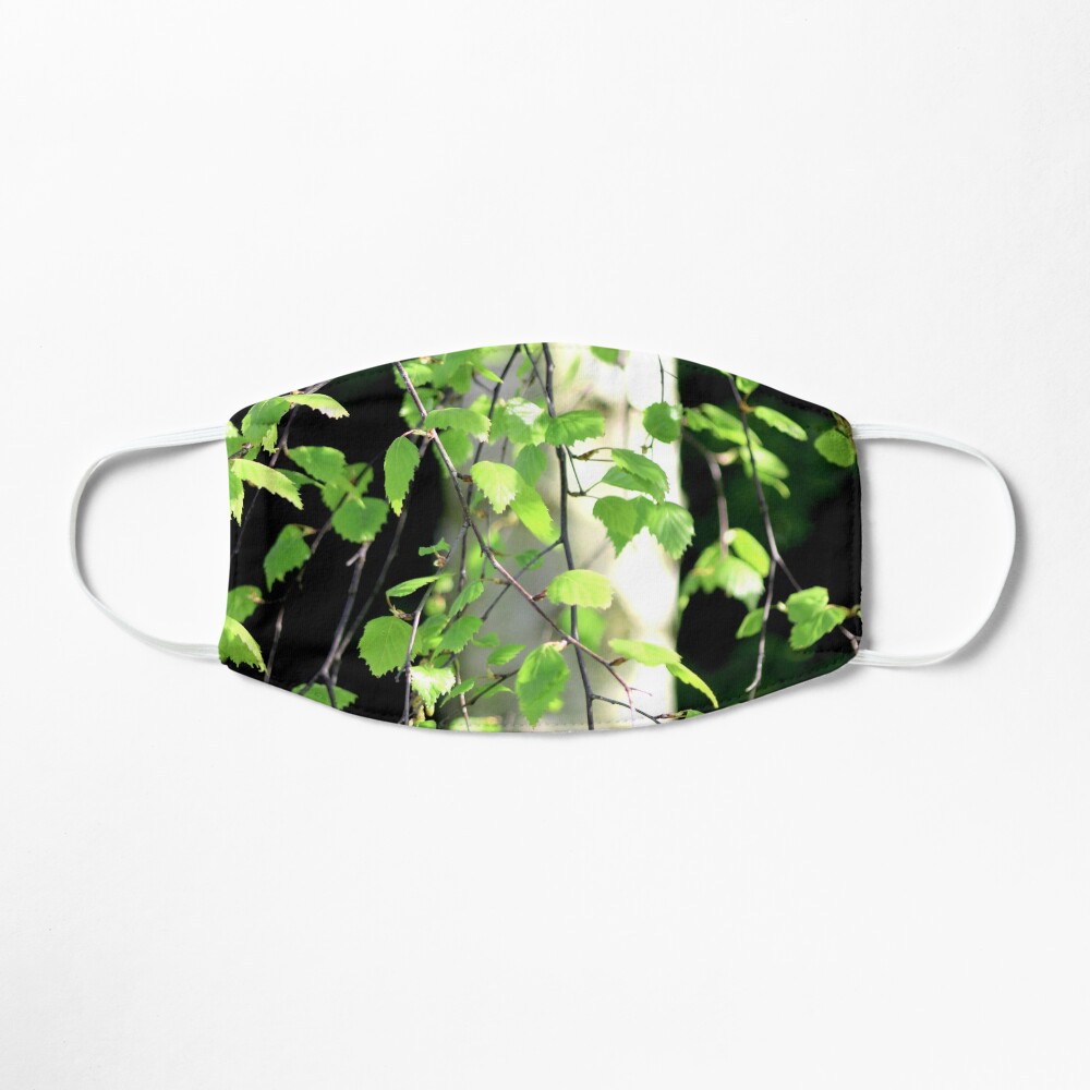 Birch tree leaves against the bark in the sunshine Mask