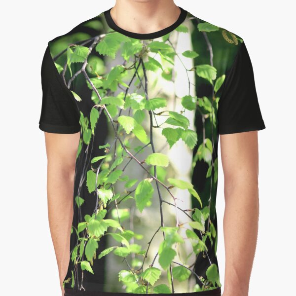 Birch tree leaves against the bark in the sunshine Graphic T-Shirt