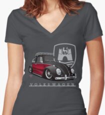 Camiseta entallada de cuello en V Negro y rojo