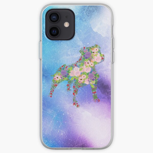 Distressed Watercolour Floral Staffordshire Bull Terrier iPhone Soft Case