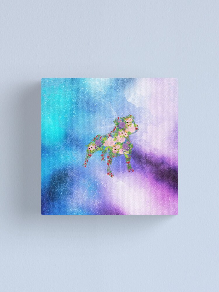 Alternate view of Distressed Watercolour Floral Staffordshire Bull Terrier Canvas Print