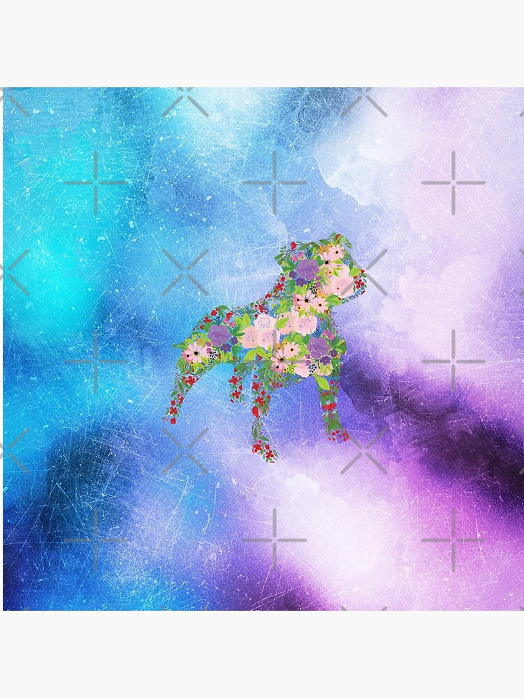 Distressed Watercolour Floral Staffordshire Bull Terrier by tribbledesign