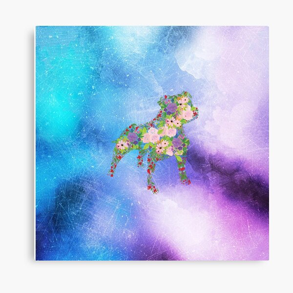 Distressed Watercolour Floral Staffordshire Bull Terrier Canvas Print