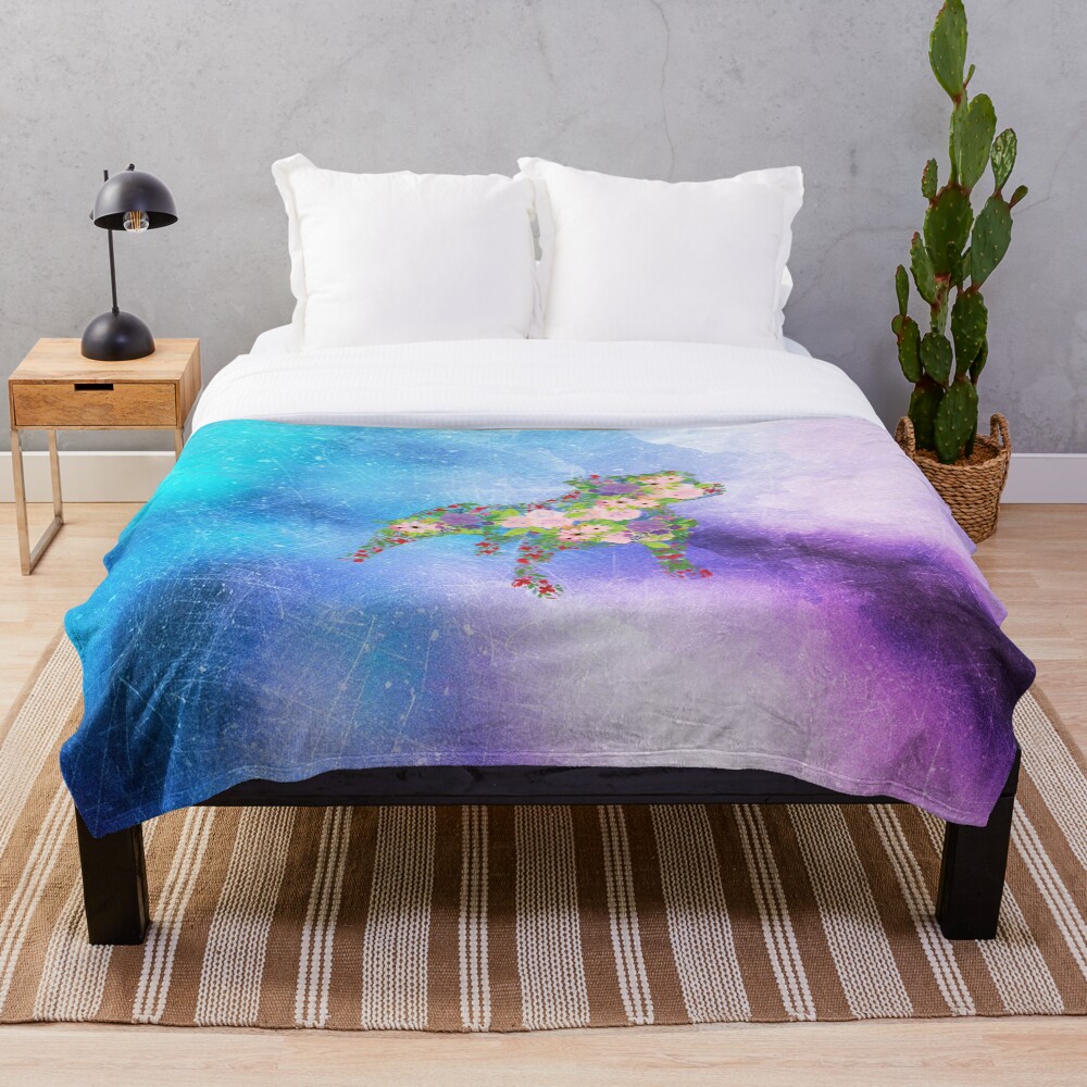 Distressed Watercolour Floral Staffordshire Bull Terrier Throw Blanket