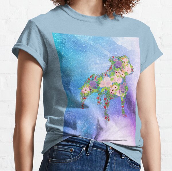 Distressed Watercolour Floral Staffordshire Bull Terrier Classic T-Shirt