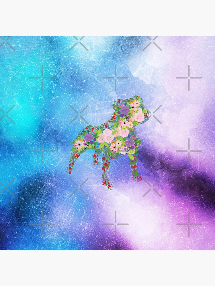 Distressed Watercolour Floral Staffordshire Bull Terrier by tribbledesign