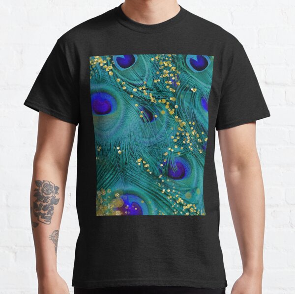 Dreamy peacock feathers, teal and purple, glimmering gold Classic T-Shirt