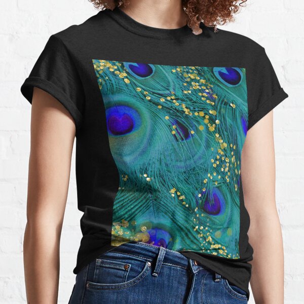 Dreamy peacock feathers, teal and purple, glimmering gold Classic T-Shirt