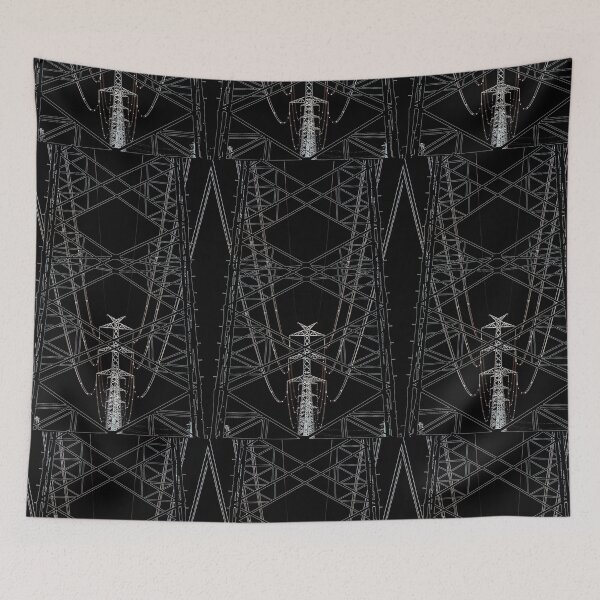 Item preview, Abstract high voltage transmission line against black sky designed and sold by Lukasz Szczepanski.