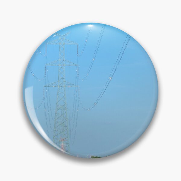 Item preview, High voltage transmission line against clear blue sky designed and sold by Lukasz Szczepanski.