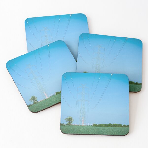 Item preview, High voltage transmission line against clear blue sky designed and sold by Lukasz Szczepanski.
