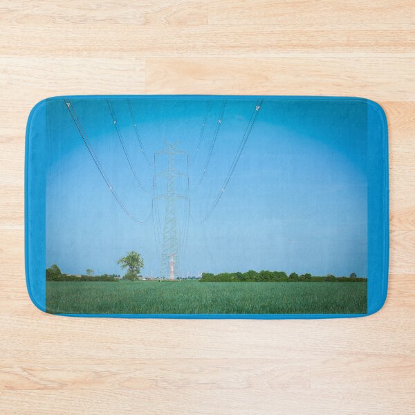 Item preview, High voltage transmission line against clear blue sky designed and sold by Lukasz Szczepanski.