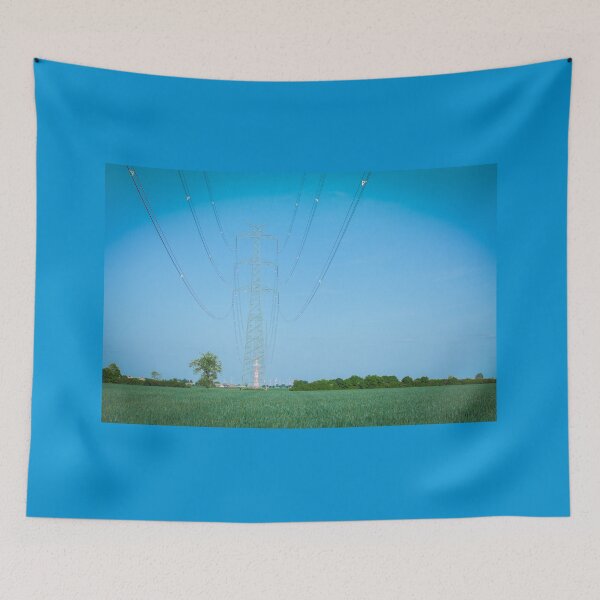 Item preview, High voltage transmission line against clear blue sky designed and sold by Lukasz Szczepanski.