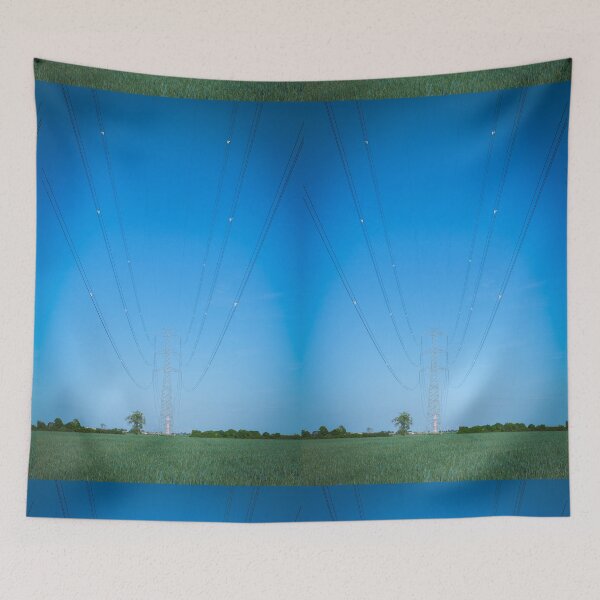 Item preview, High voltage transmission line against clear blue sky designed and sold by Lukasz Szczepanski.
