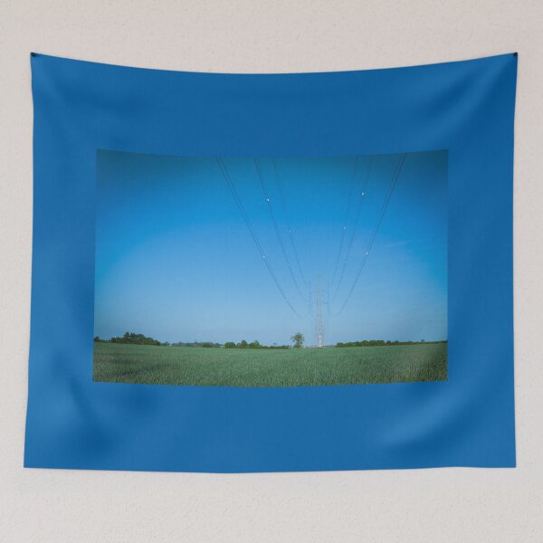 Item preview, High voltage transmission line against clear blue sky designed and sold by Lukasz Szczepanski.